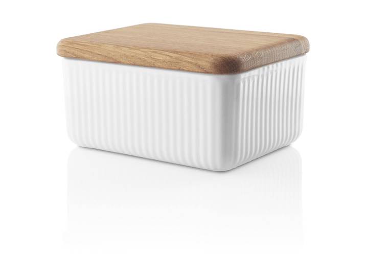 Butterdose EVA SOLO Legio Nova , weiss (weiß), B:10cm H:6cm L:12cm, Keramik, Lebensmittelaufbewahrungsbehälter, Butterdose, Holzart: Eiche (Polen)