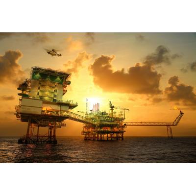 Fototapete PAPERMOON "BOHRPLATTFORM-OFFSHORE GOLF THAILAND ERDÖL GAS INSEL", bunt, B:5m L:2,8m, Vlies, Tapeten