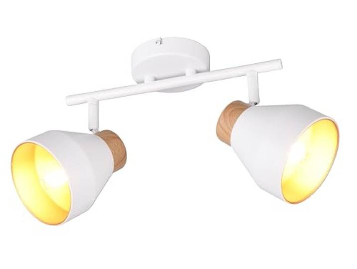 Reality Leuchten Spotleuchte Valentin R81922031, Metall Weiß matt, Holznachbildung, exkl. 2x E14