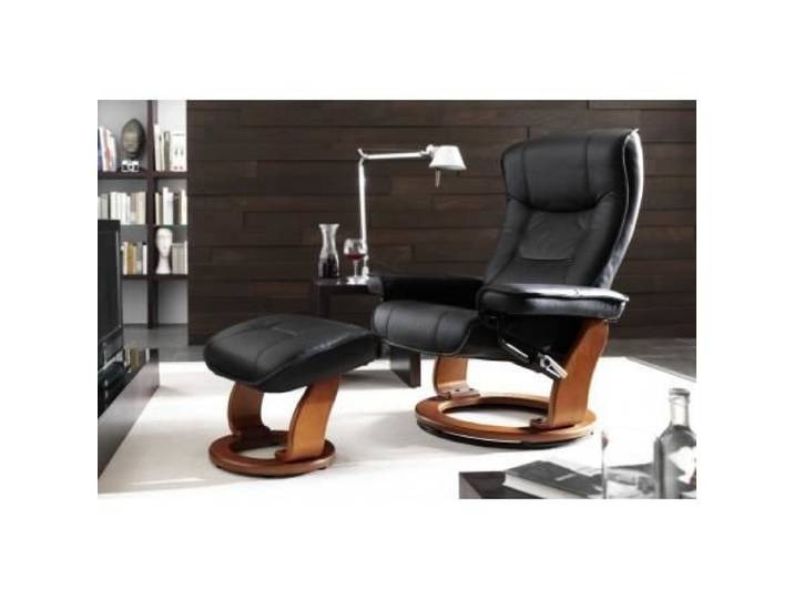 MCA fauteuil relax Hamilton fauteuil de télévision tabouret cuir charge 130kg ~ noir doré