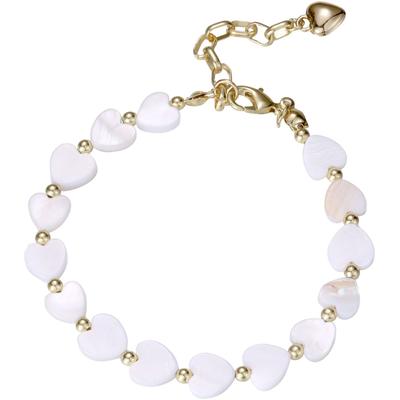 Armband FIRETTI "Schmuck Geschenk Edelstahl Armschmuck Herzkettengliederung Liebe", weiß (gelbgoldfarben, perlmuttfarben), Armbänder, Damen, 23,5cm, Edelstahl Perlen, Edelstahl, Perlen, Armband, mit Perlmutt