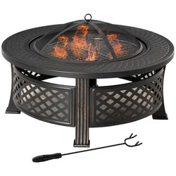 OKWISH Feuerschale 2 in 1 mit Grillfunktion 81x81x50 cm mit Funkenschutz und Schürhaken Stahltischplatte stabil Schwarz Bronzeoptik
