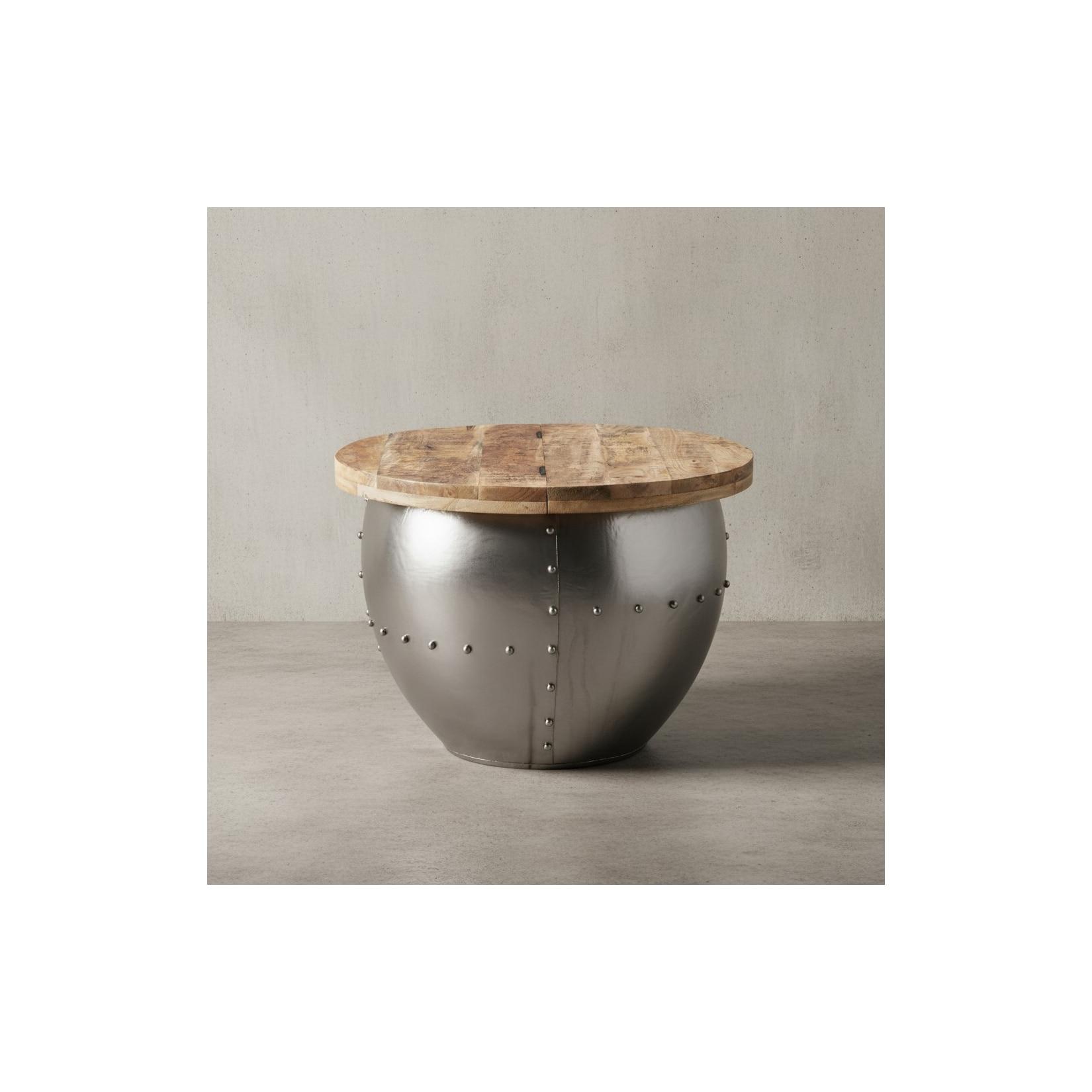 KADIMA DESIGN Couchtisch SERCHIO, rund, Industrial-Stil, Massivholz/Metall, Stauraum