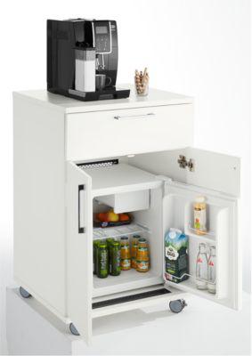 Catering-Caddy, mit Kühlschrankfach und Klappfach, B 650 x T 600 x H 1000 mm, mit Kühlbox, weiß