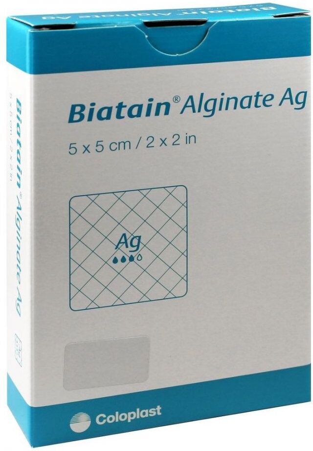 Biatain Alginate Ag Kompressen 5x5 cm mit Silber