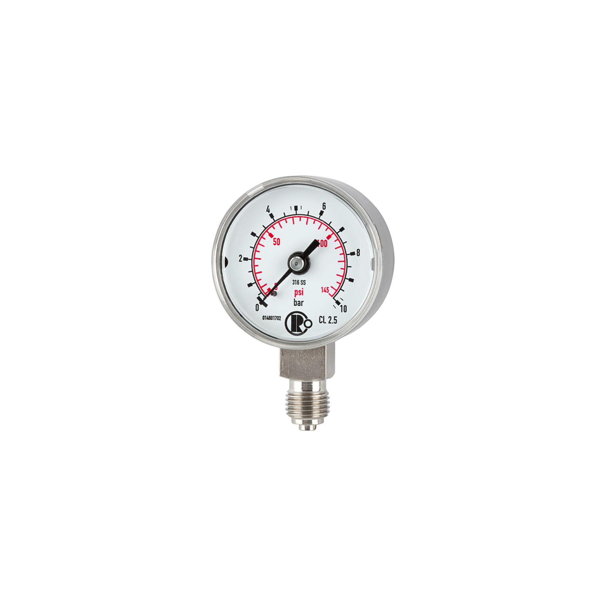 Riegler Standardmanometer, CrNi-Stahl, G 1/4 unten, 0 - 1,6 bar, Ã˜ 40 (4102)