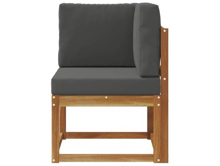 KTHLBRH Ecksofa für den Außenbereich aus massivem Akazienholz Lattendesign, wetterfest, graues Kissen aus Polyester, leicht zu reinigen