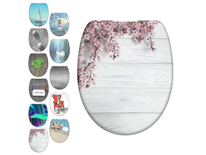 WC-Sitz SCHÜTTE Motiv , rosa (blumen), B:37,3cm H:4,5cm L:44,8cm, Duroplast, WC-Sitze, WC-Sitz, bruchsicher, kratzfest. Toilettensitz, Absenkautomatik, Standardmass