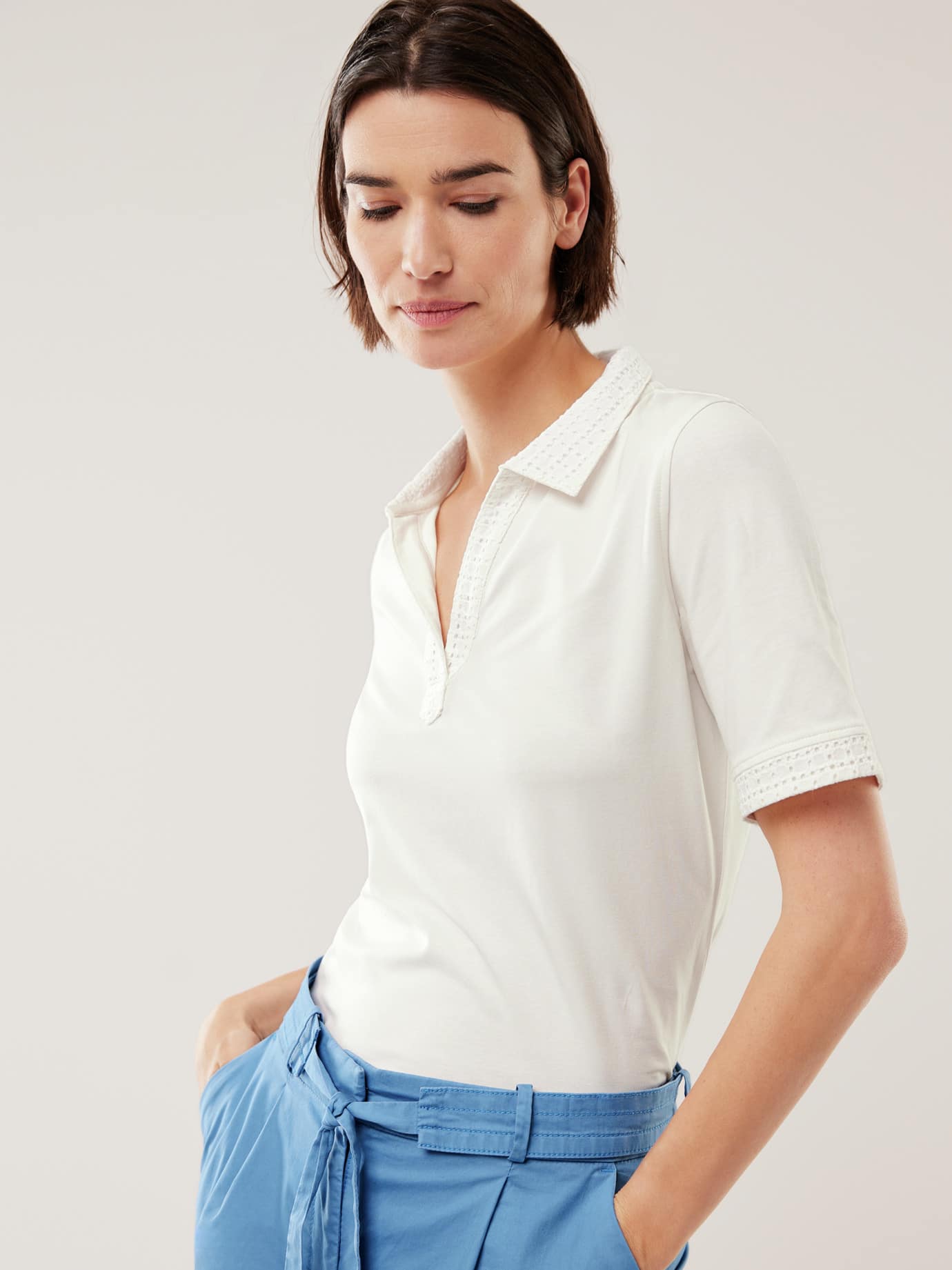 Walbusch Poloshirt Lochstickerei, normale Größen, Farbe Weiß, 46,   Damen