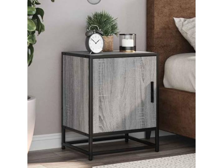 HEFZGDB Nachttische 2 Stück Grau Sonoma 40x31x50 cm Holzwerkstoff Metall mit Stauraum und robuster Platte, praktische Tür für Aufbewahrung, stabile Konstruktion, langlebige