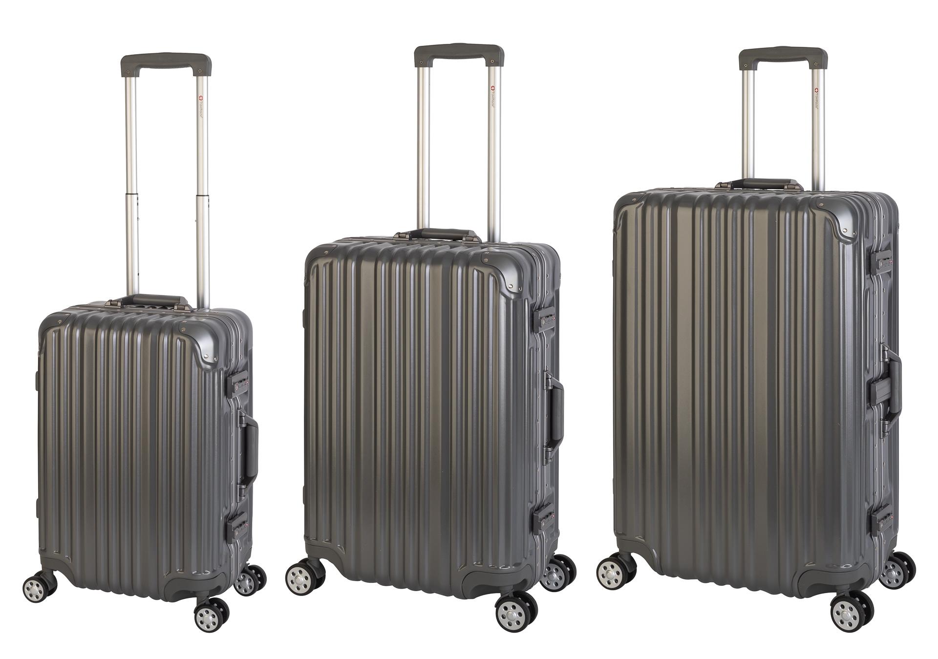 3er Reisekoffer Set - Hartschalen Polycarbonat Alu Koffer Trolley Reise Urlaub Travelhouse London- Kofferset S+M+L, grau