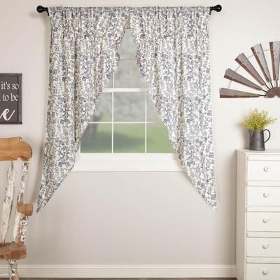 VHC Brands Blue Floral Prairie Curtain Set of 2