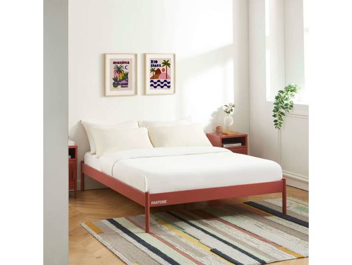 Lit 140x190 métal terracotta sommier inclus