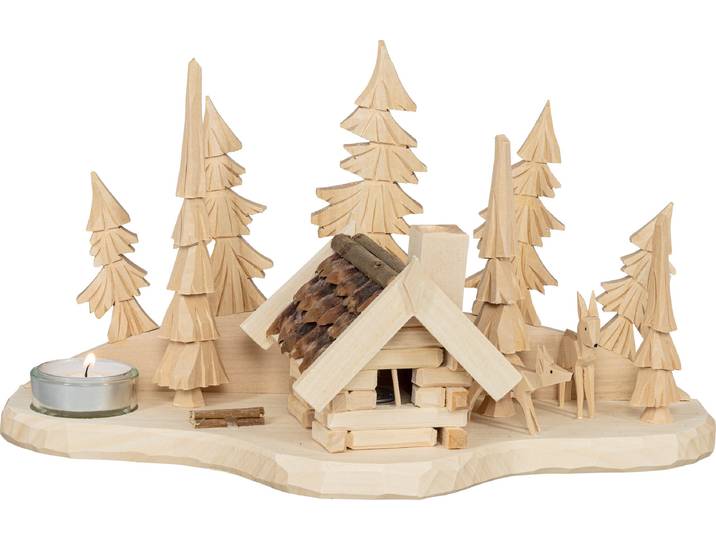 Räuchermännchen SAICO ORIGINAL Schnitzerei und Räucherhaus, für 1 Teelicht , beige (natur), H:22cm L:13cm T:10cm, Holzwerkstoff, Räucherdeko, Räuchermännchen, BxHxT: 13x22x10 cm