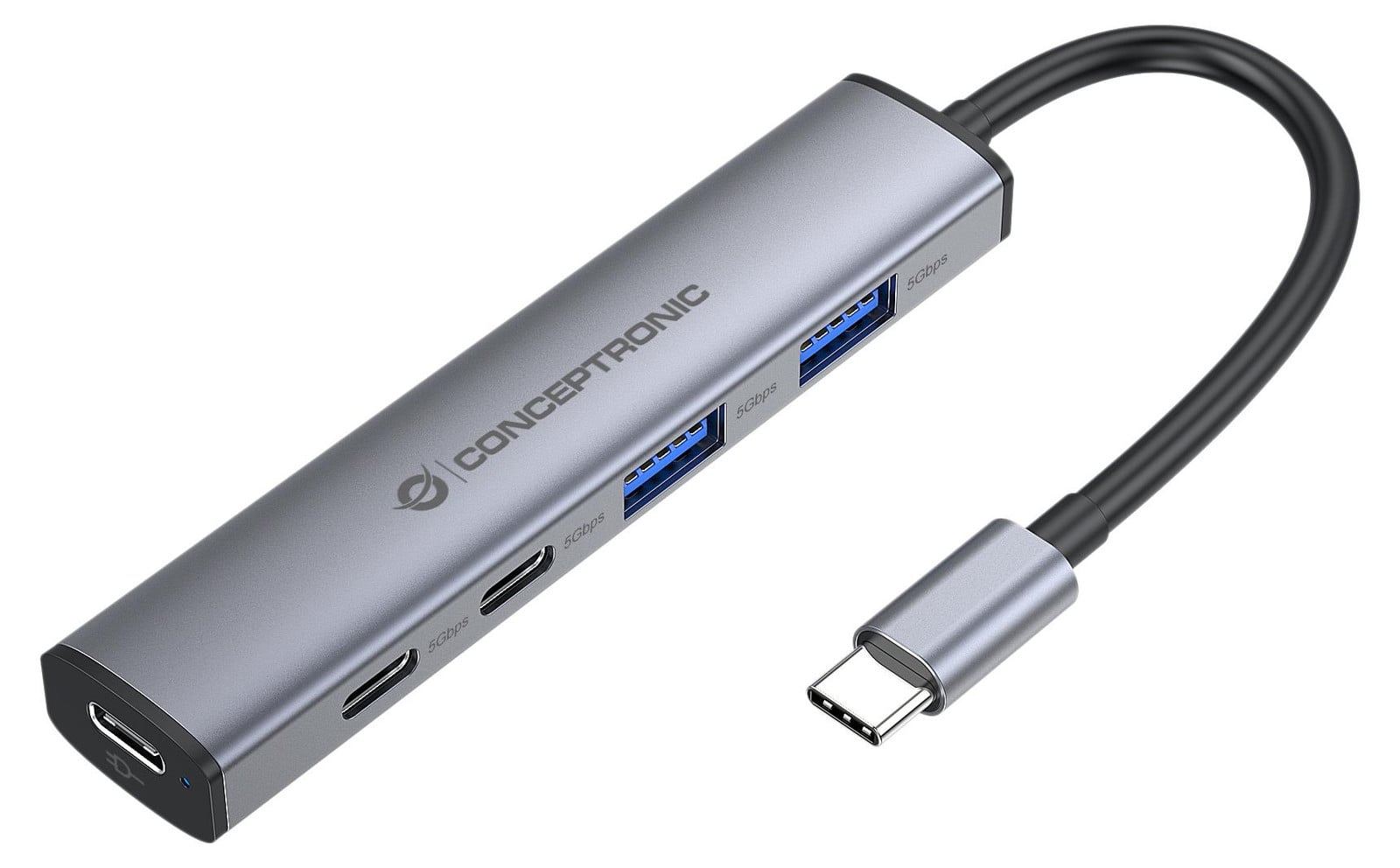 Conceptronic HUBBIES22G 4-in-1 Dockingstation USB-C naar 2x USB-C, 2x USB-A en 100W Power Delivery, Grijs