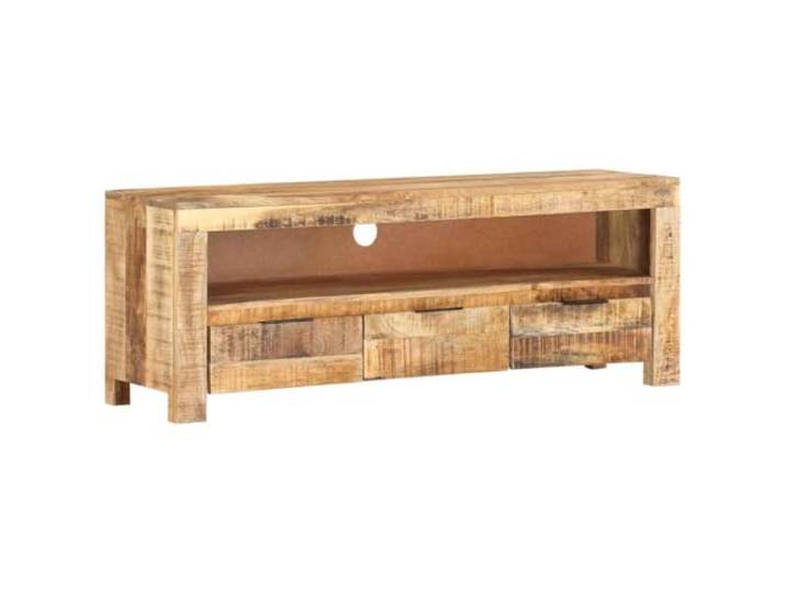 GHVBNMF TV-Schrank 110x30x40 cm Raues Mangoholz Fernsehschrank Handgefertigtes Massivholzmöbel mit Kabelführung und Stauraum für Ordnung in Schlafzimmer und Wohnbereich.