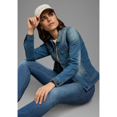 Jeansjacke ARIZONA, Damen, Gr. 52, blau (blau used), Denim/Jeans, , Basic, sehr figurbetont kurz, Jacken Jeansjacke, aus Baumwollmischung, figurbetont, kurz geschnitten
