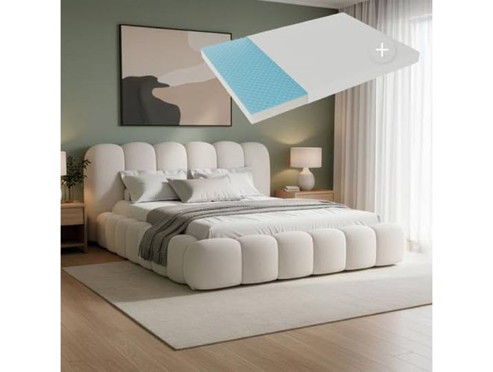 Juskys Polsterbett Catania - Modernes Bubble Design, gepolstertes Kopfteil, inkl. Matratze - 180 x 200 cm - Creme