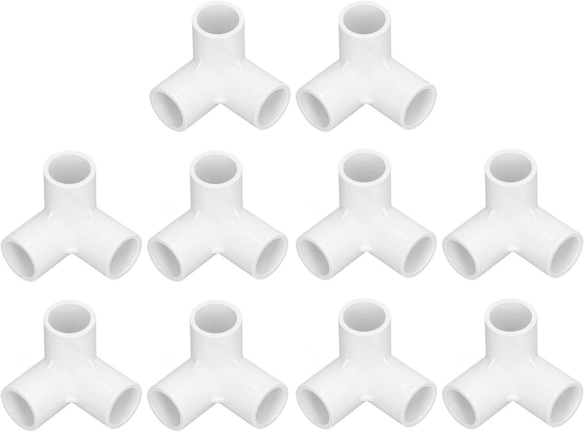 Set van 10 witte PVC 3-weg hoekverbinders van 20mm voor meubels, slangen en knutselprojecten