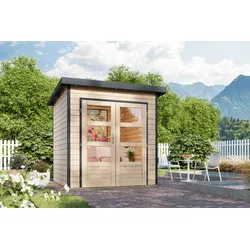 Gartenhaus KARIBU "Plutino 1, in verschiedenen Farben", naturbelassen, anthrazit, ohne Fußboden, Blechdach, Massivholz, Gartenhäuser, Gartenhaus