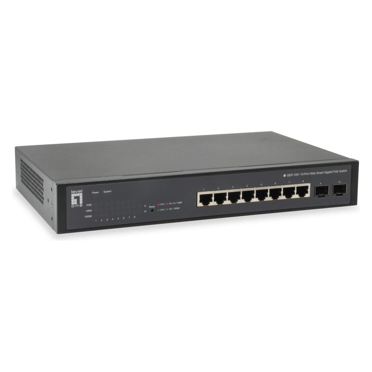 LevelOne /100/1000 RJ-45, /1000 SFP, QoS (10 Ports) (GEP-1051)