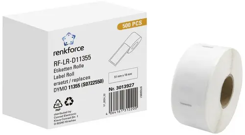 Renkforce Etiketten Rolle Kompatibel ersetzt DYMO DYMO 11355 51 x 19mm Papier Weiß 500 St. Permanent haftend Universal-Etiketten
