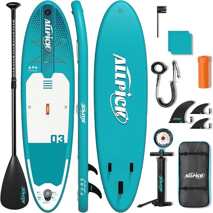 Stand Up Paddling Board Aufblasbar, SUP Board Set, 200kg | Universal Kamerahalterung, Komplettes Zubehör, Verstellbares Paddel, Anfänger, Fortgeschrittene