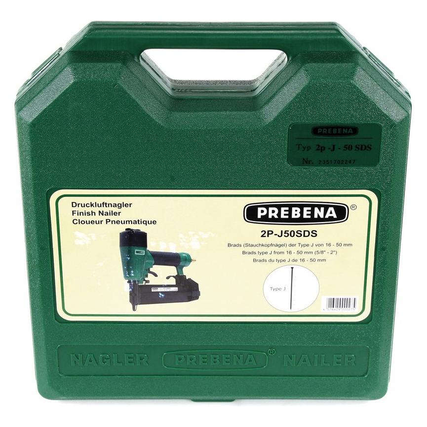 Prebena 2P-J50SDS Luftdruck Druckluftnagler 5-7 bar im Transportkoffer + 5000x Stauchkopfnägel Brads (2P-J50SDS)