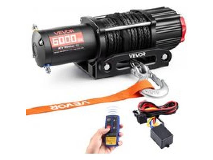 VEVOR Elektrische Seilwinde 2721 kg, 12V Motorwinde mit Φ6,35 mm x 15 m Synthetikseil, Kabelloser & Kabelgebundener Fernbedienung, Elektrowinde zum Abschleppen von ATVs, UTVs & Offroad-Fahrzeugen