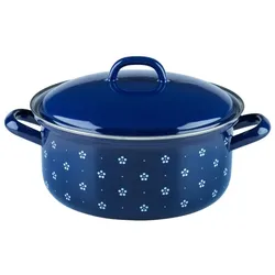 Riess Kasserolle mit Deckel Ø20cm 2L Blümchenblau Emaille