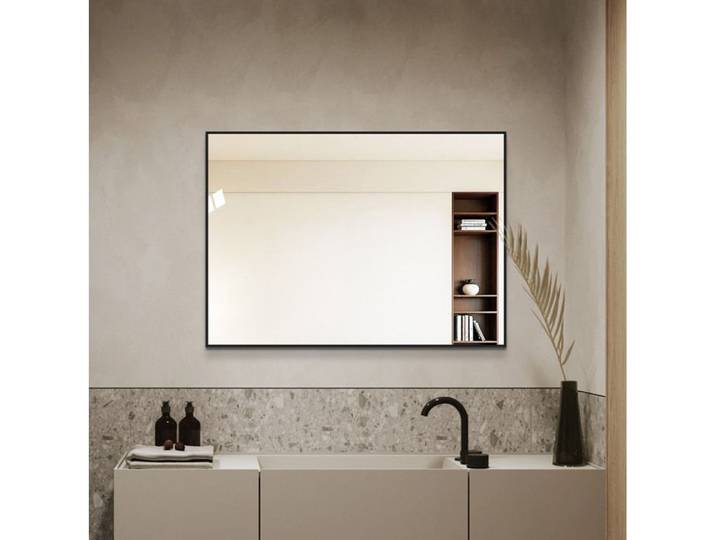 MEUVYX Miroir de Salle de Bain – Cadre Noir en Aluminium Verre Sans Cuivre 5 mm Pose Horizontale ou Verticale 70×50 cm