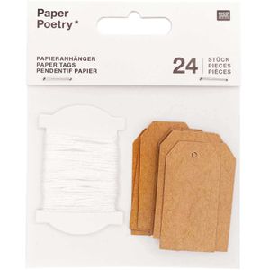 Rico-Design Hängeetiketten Paper Poetry, 2,5x5 cm, Kraftpapier, braun, mit Öse, 24 Stück