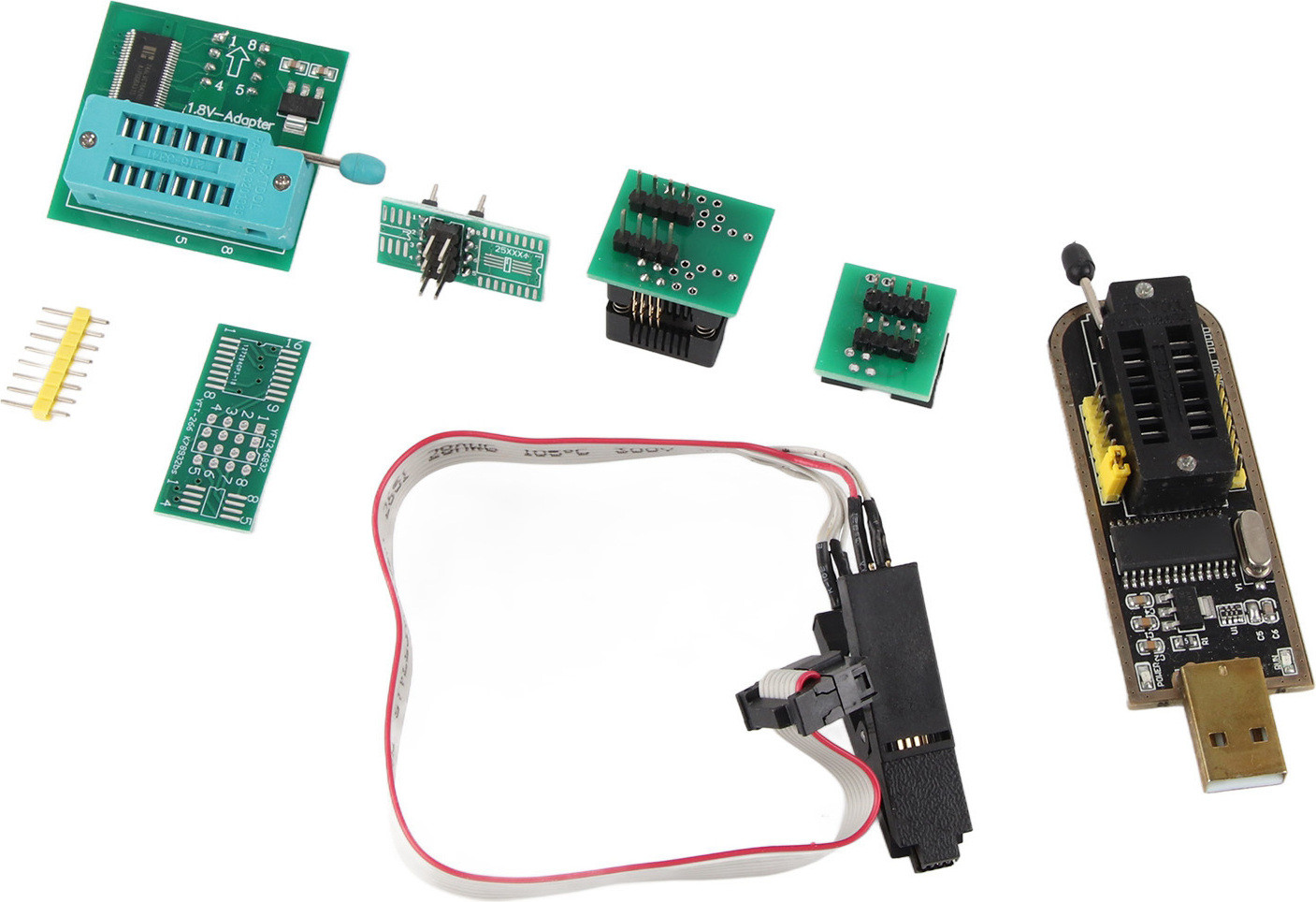 Cocosity CH341A USB-programmeur met SOP8 naar DIP8 conversiemodule en testclip voor de 24- en 25-serie