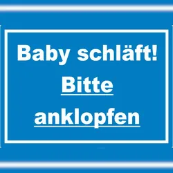 HB-Druck Das Baby schläft Bitte anklopfen Aufkleber mit Text blau-weiss A2 (420x594mm)
