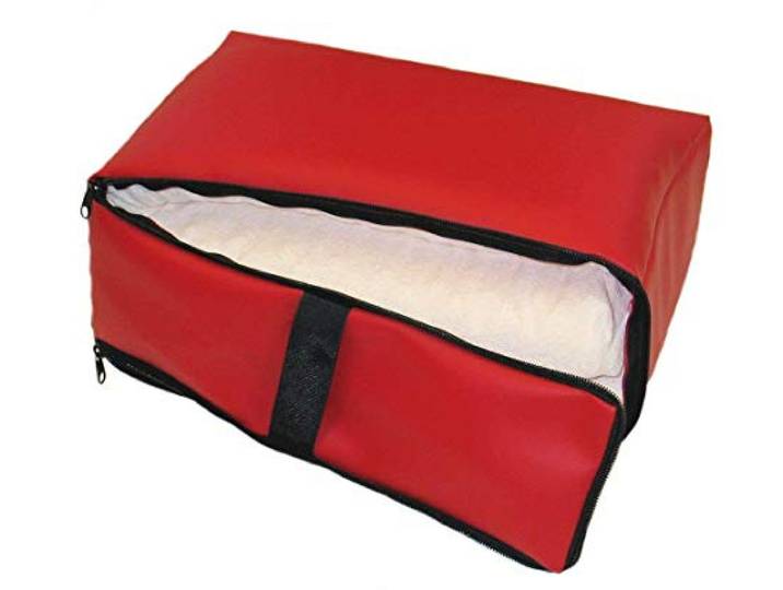 Reise Matratzenauflage für Flugreisen als Handgepäck aus Viscoschaum mit Tasche Kunstleder (Frottee Weiss, Kirsch)