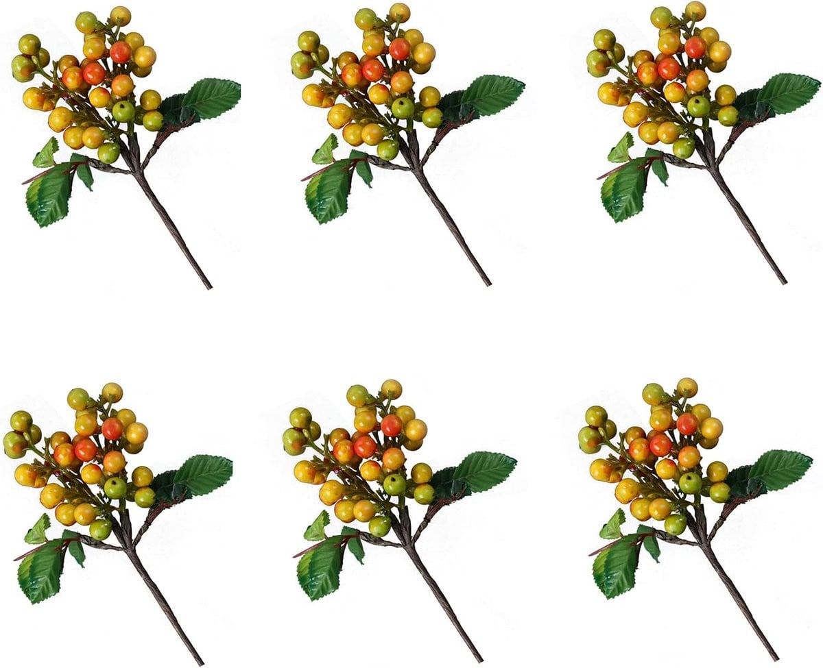 Oranje Kunstmatige Bessen - Decoratieve Takken - 28 cm