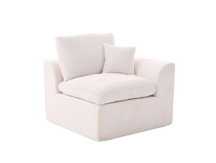 Fauteuil design en velours côtelé beige