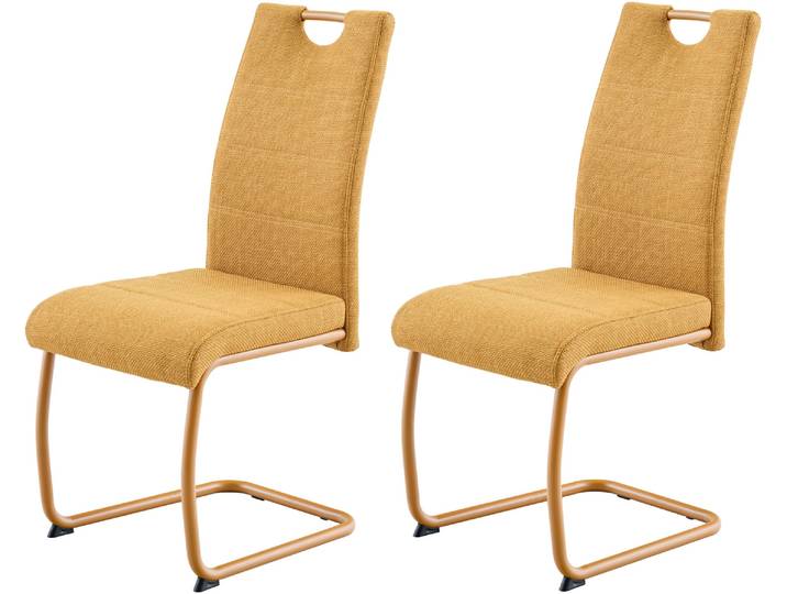 Freischwinger HELA FLORENZ , gelb (gelb, gelb, gelb), B:43cm H:97,5cm T:61cm, Metall, Polyester, Stoff, Stühle, Freischwinger, Rundrohrgestell Matching Colour, gepolstert, mit Griff