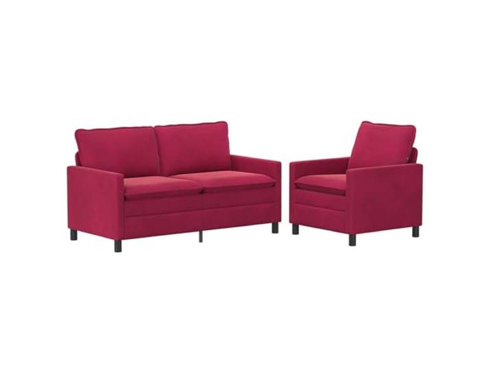 KUTYWEXFM Sofagarnitur 2-teilig Weinrot Samt Couch 1- und 2-Sitzer Elegantes Polstermöbel Set aus weichem Samtstoff mit stabilem Metallrahmen für Wohnzimmer und Gästebereich.