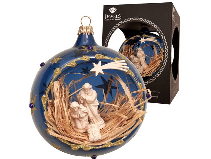 Weihnachtsbaumkugel KREBS GLAS LAUSCHA Weihnachtskugel Krippenszene blau 10cm , blau, B:10cm H:10cm T:10cm Ø:10cm, Glas, Weihnachtsbaumkugeln, Weihnachtsbaumkugel, Dekoriert mit Liebe zum Detail