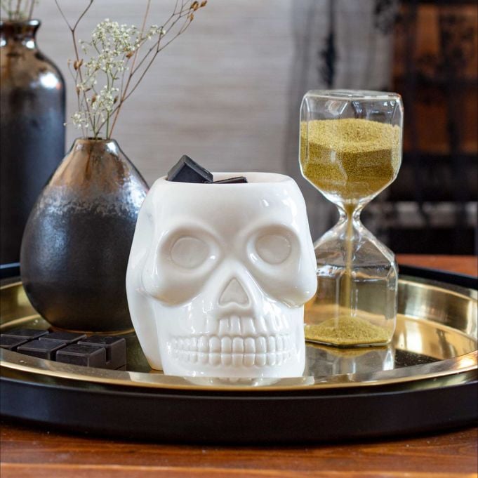 Candle Brothers Skull geurlamp voor op tafel, wit keramiek
