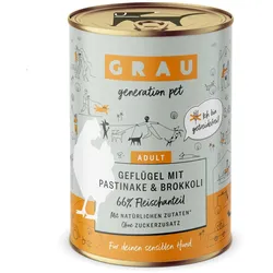 grau Hund 400 Gramm Hundenassfutter 6 x 400 Gramm Geflügel + Pastinake & Brokkoli
