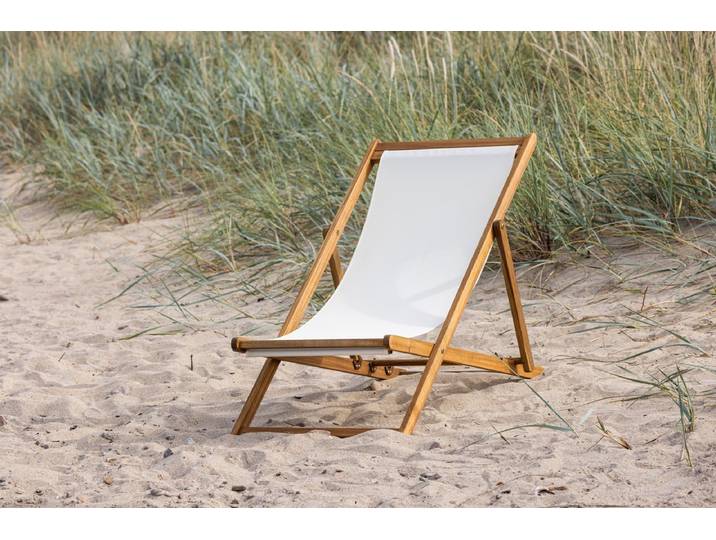 Sonnenliege Valina - aus Akazienholz mit Polyesterbezug - Natur-Beige - Luxusbetten24