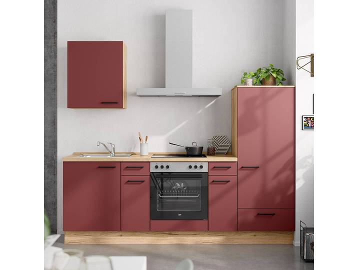 Küchenzeile Low-Line Easytouch Kombi A 240cm Ausrichtung rechts Rot/Dunkelrot ohne Elektrogeräte