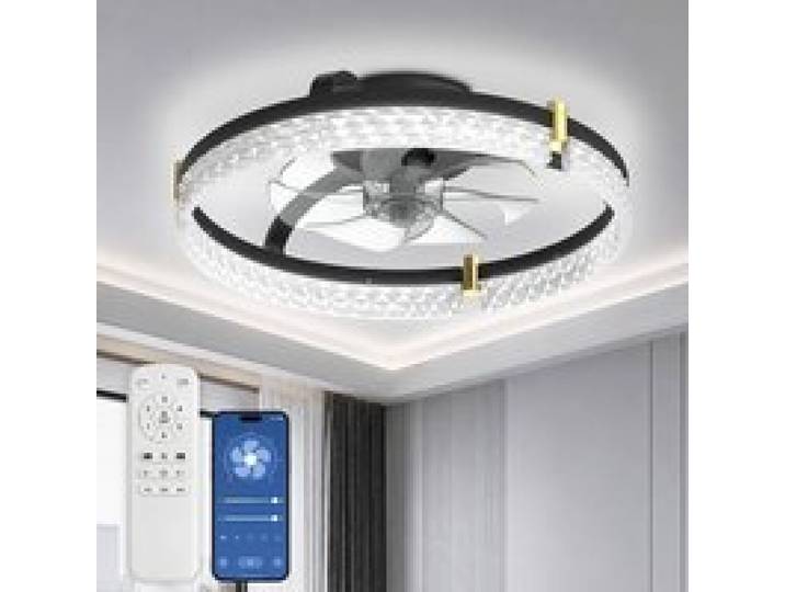 Ventilateur plafond 48 cm LED rond silencieux télécommande + app moteur DC réversible chambre moderne