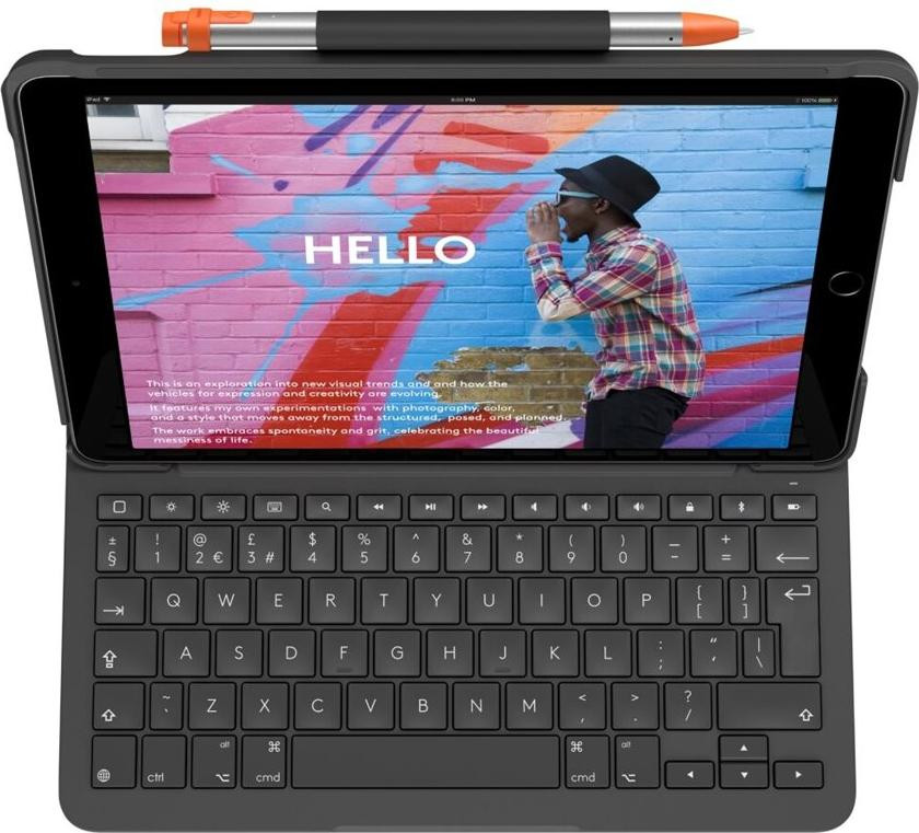 Logitech Slim Folio Draadloos Bluetooth Toetsenbord en Hoes Oxford grijs voor Apple iPad