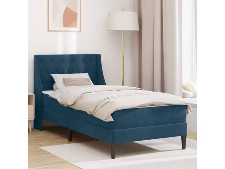 TUERYAFEK Samtbett Blau 80x200 Mit Matratze Fester Lattenrost, Fleckenresistenter Samt, Kunststoffbeine, Einfache Pflege
