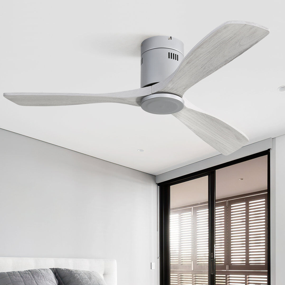Ivy Bronx 132CM Solid Wood 3-Blade Propeller Ceiling Fan with Remote Control Silver/Grey Blades 132cm