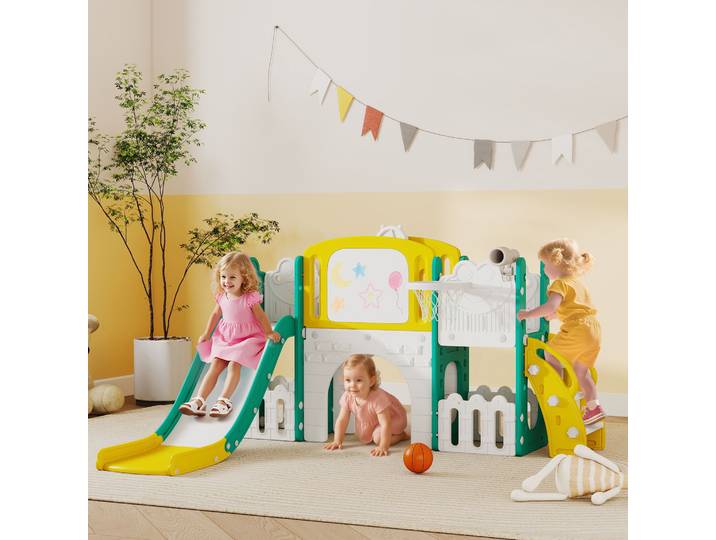 AIYAPLAY Toboggan 7-en-1 Grenouille Intérieur/Extérieur Jaune Vert