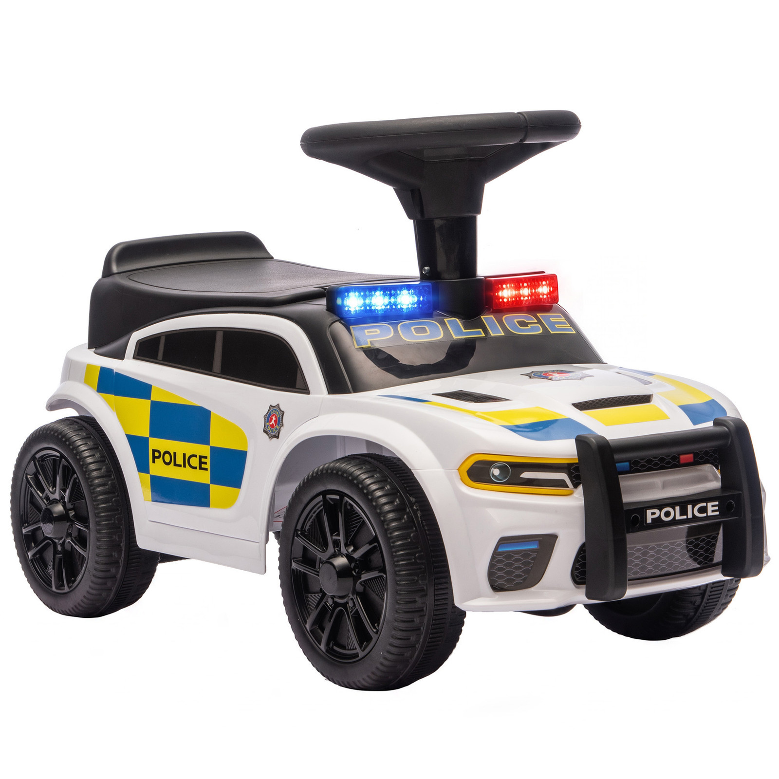 AIYAPLAY Kinderloopauto Politie met Muziek en Verlichting, Wit